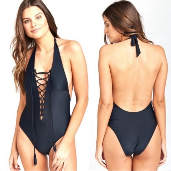 Show Me Your Mumu Black Lace Up La Jolla Swimsuit - Picture 1 of 3